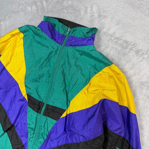 Vintage Windbreaker Jacket Women Medium Green Purple Yellow Cougar Sport 90s - Picture 3 of 12